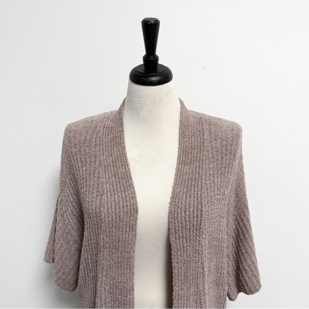 Barefoot Dreams Cozychic Lite Taupe Ribbed Short Sleeve Kimono Cardigan Large - Picture 2 of 10